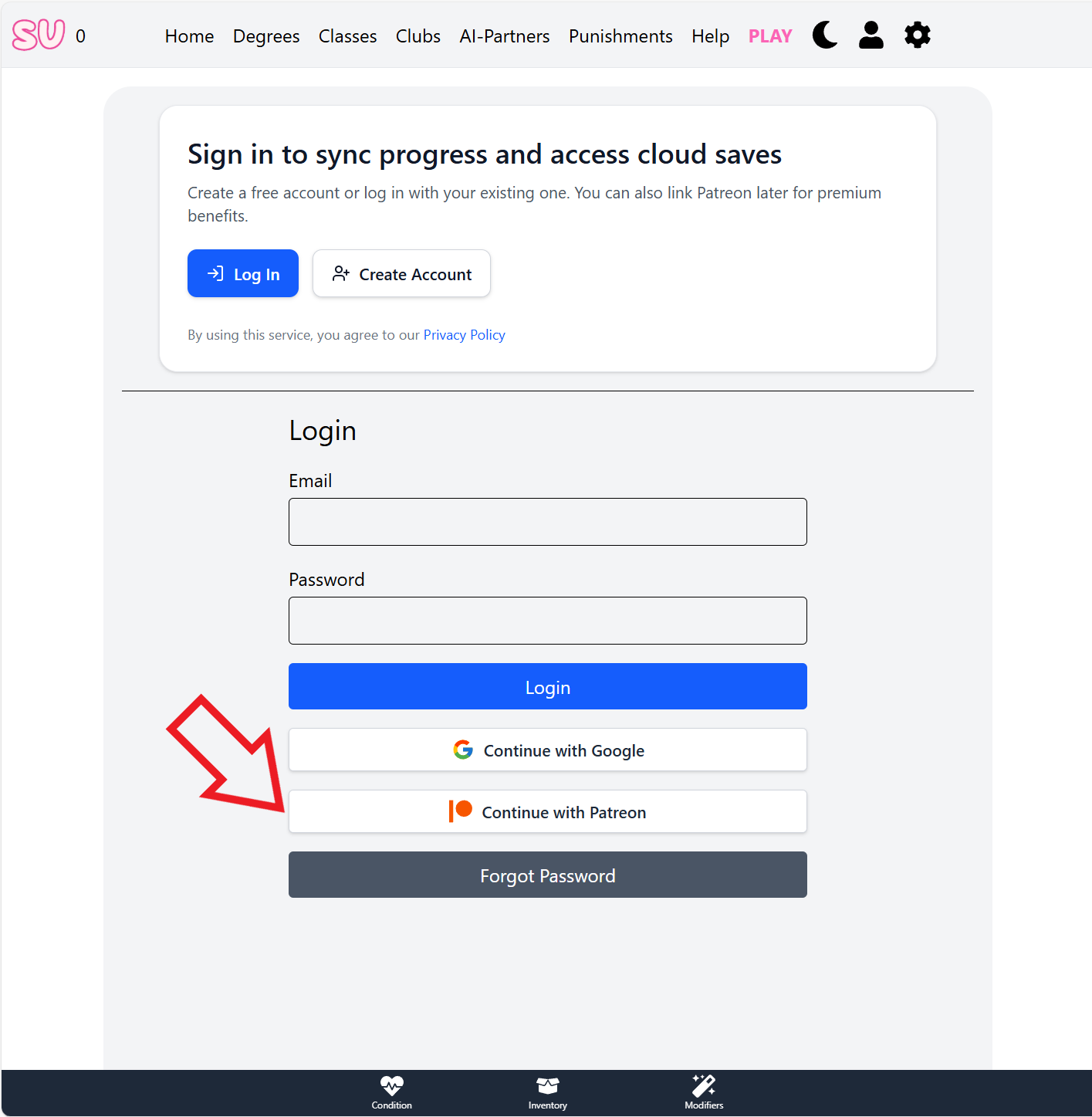 Patreon login button