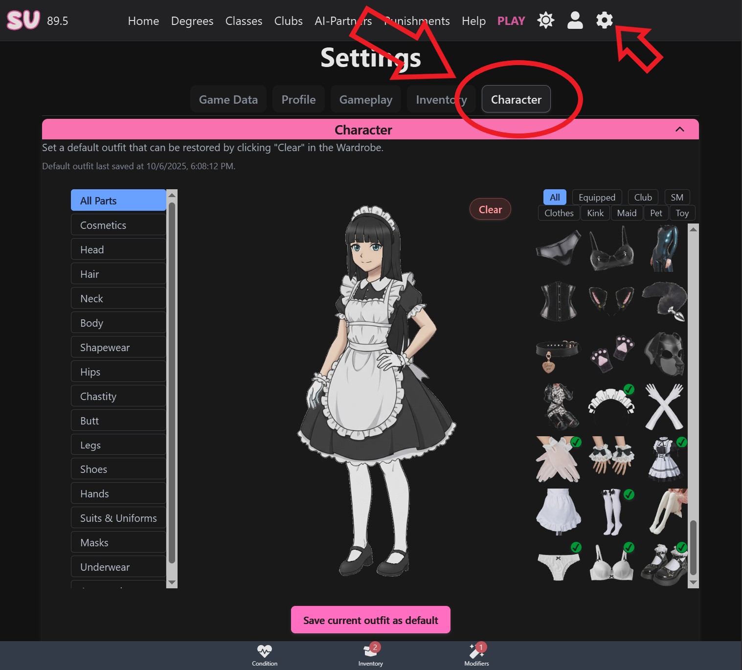 Default Outfit Setting